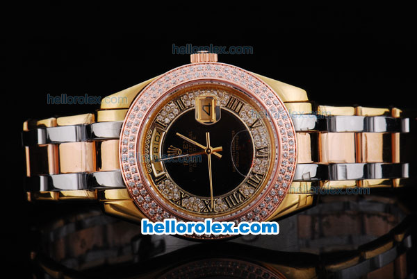 Rolex Day-Date Automatic Movement Rose Gold&Diamond Bezel with Black&Diamond Dial - Click Image to Close